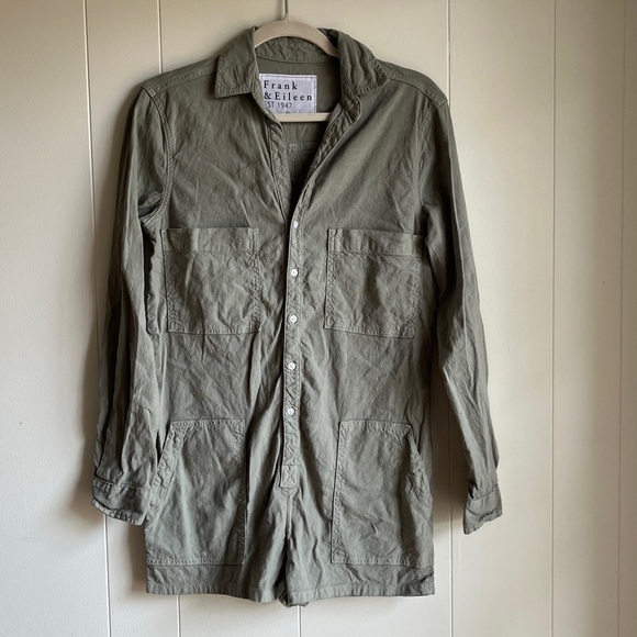 Frank & Eileen Ireland Long Sleeve Green Sage Short Summer Boho Playsuit Sz XS - Picture 4 of 11